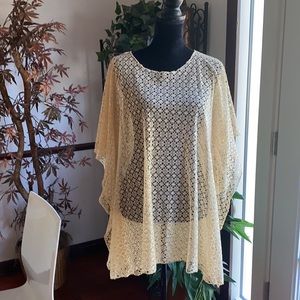 Crochet topper beige tunic plus size 22” across